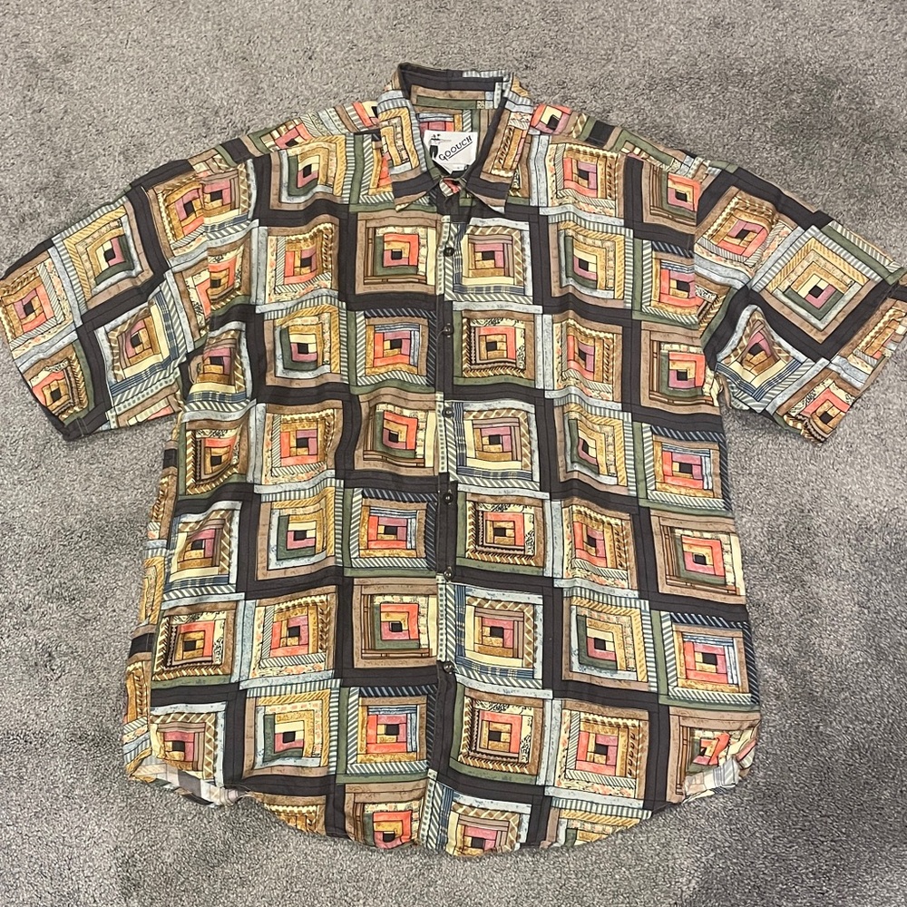 Vintage Goouch Multicolor Geometric Men's Silk Shirt
